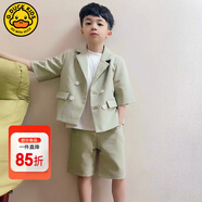 G. DUCKKIDS男童西裝套裝夏季帥氣短袖休閑小童女童小西裝禮服兒童西服三件套 綠色兩件套 130 cm