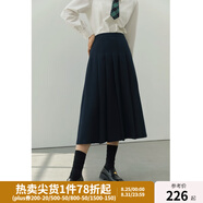 獨束大碼女裝英倫學院風百褶裙秋季新款微胖mm高腰減齡半身裙22DS3241 深藏青 M