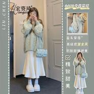 宏資琦連衣裙女裝2025秋冬新款溫柔風(fēng)穿搭寬松顯瘦針織毛衣長裙子兩件套 淺綠色毛衣+杏色裙子 S （建議90—100斤）