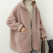 俞兆林（YUZHAOLIN）2026年秋冬羊羔絨外套加絨加厚新款中長(cháng)款寬松連帽羊羔毛拉鏈大衣 暗粉色 L 建議100-115斤