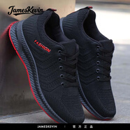 James Kevin品牌透氣男鞋休閑網(wǎng)鞋防臭網(wǎng)面運動(dòng)鞋防滑百搭黑色鞋子工作鞋 209紅色 單層 40