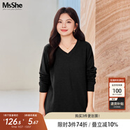 MsShe【V領(lǐng)&圓領(lǐng)】大碼女裝秋裝胖mm仿兔絨紗寬松毛衣 V領(lǐng)-黑色現(xiàn)貨-5091 6XL
