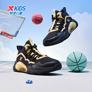 特步（XTEP）兒童童鞋戰眸男女童革網(wǎng)拼接透氣籃球鞋 黑/流金    37   