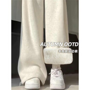 趣米樂(lè )羊羔絨加厚闊腿休閑褲女秋冬季新款加絨保暖棉衛褲寬松運動(dòng)長(cháng)褲子 白灰色【羊羔絨】 4XL