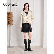 音兒（YINER）Goodland美地女裝羊毛駝絨連帽短大衣外套機(jī)車風(fēng)2025冬季新款 本白 S