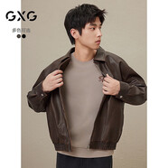 GXG男裝美式皮衣男女同款2024秋季新款夾克 棕色 190/XXXL