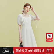 范思藍(lán)恩夏季氣質(zhì)拼接方領(lǐng)連衣裙夏季新款純色高腰顯瘦女裙泡泡袖裙子短款 白色 XS