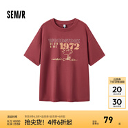 Semir[商場(chǎng)同款]史努比系列短袖T恤女中長(cháng)款印花2024新款純棉秋裝 酒紅60957 155/80A/S