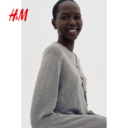 H&M【徐若晗同款】女裝毛針織衫秋慵懶短款打底衫miu系薄開(kāi)衫0579541 混灰色 S 160/88