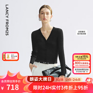 朗姿V領(lǐng)開襟百搭針織開衫肌理亞麻針織衫外搭薄款2025年夏季新款 夜幕黑色 S