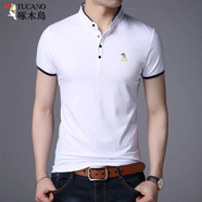 啄木鳥(niǎo)短袖t恤男士立領(lǐng)夏季中青年寬松休閑半袖薄款t恤男裝上衣打底衫 短袖-ZMN8809白色 XL 175建議140-155斤