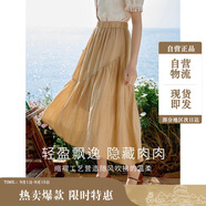 茵曼（INMAN）復古時(shí)尚設計感女春夏松緊腰遮肉A字半身長(cháng)裙子 卡其色 S 