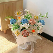 赟婭lE高難度玫瑰花積木花束拼裝永生花玩具520七夕送女神節生日禮物 綺鏡流光花桶【17朵+材料包】