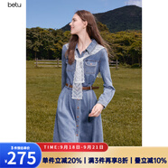 百圖betu女裝2025秋季新款連衣裙法式赫本風(fēng)牛仔連衣裙裙子2508T86 牛仔色 M