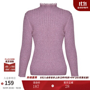 兩三事梵高文藝 青衫 蕾絲拼接半高領(lǐng)打底衫女春季復古修身內搭針織衫 紫色 均碼 F
