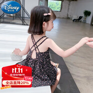 迪士尼（Disney）女童連衣裙夏季露背吊帶公主裙洋氣寶寶夏裝兒童雪紡碎花沙灘裙子 黑色 【碎花小吊帶】 110 cm 建議身高100-110cm
