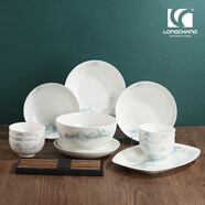 隆昌骨瓷隆昌骨瓷唐山骨瓷餐具碗碟4.5寸家用大湯碗餐盤(pán)調味碟吃飯碗山水 18頭套裝山水【6人份】