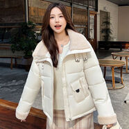 俞兆林（YUZHAOLIN）羽絨棉服女2025冬季新款短款加厚時(shí)尚百搭寬松羊羔毛領(lǐng)棉服外套女 米白色 S 90--120斤