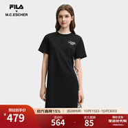 FILA 斐樂(lè)官方女子針織連衣裙2025秋季新款時(shí)尚休閑舒適拼接T恤裙 正黑色-BK L 170/88A/L