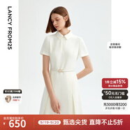 朗姿【尖貨補單】黑白色顯瘦輕禮服襯衫連衣裙女夏新款復古小黑裙裙子 白色2 S 155/76A