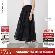 朗姿法式a字高腰紗裙曠野美拉德半裙女春季新款氣質(zhì)顯瘦半身裙 黑色 2XL