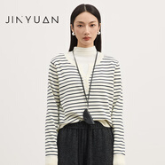 金苑（JINYUAN）撞色條紋針織衫女2025冬季新款V領(lǐng)休閑慵懶風(fēng)套頭上衣H255115 白色 均碼