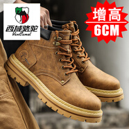 西域駱駝（VANCAMEL）2025新款馬丁靴男款冬季加絨高幫休閑皮鞋中幫真皮工裝靴 棕色【增高6CM】 40