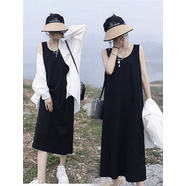 寬松中長(cháng)款背心連衣裙套裝女夏季新款度假風(fēng)防曬襯衫搭配吊帶長(cháng)裙 白色襯衫 單外套 S  建議105斤內