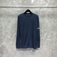 男士長(cháng)袖毛衣薄款休閑打底衫羊毛寬松春秋針織衫 藏青色 均碼 48