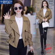 莫代爾短款風(fēng)衣外套女2025春秋季新款時尚百搭休閑流行西裝領(lǐng)工裝夾克 咖啡色 XL
