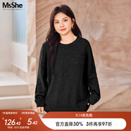 MsShe【V領(lǐng)&圓領(lǐng)】大碼女裝秋裝胖mm仿兔絨紗寬松毛衣 圓領(lǐng)-黑色現(xiàn)貨 5XL