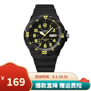 卡西歐（CASIO）男女表學(xué)生手表運(yùn)動(dòng)手表 夜光防水石英表帶星期日歷腕表 黑表黃字MRW-200H-9B