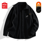 名創(chuàng)優(yōu)品（MINISO）燈芯絨長袖襯衫男2025新款美式重磅休閑工裝外套男生秋冬加絨衣服 【加絨加厚】黑色(m斜線紋理胸標(biāo)) M 170(男女同款)