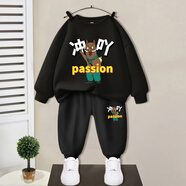 LEOSOXS男童秋季套裝浪浪山小妖怪卡通秋天的衣服2025款衛衣運動(dòng)服兩件套 圓領(lǐng)衛衣豬妖黑色+長(cháng)褲黑色 100 cm(建議20-28斤)