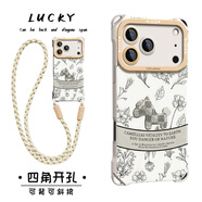 怡楓 蘋(píng)果17promax手機殼新款可背斜挎掛繩iPhone17pro液態(tài)硅膠線(xiàn)條馬英四角防摔女十七保護套 古董白-線(xiàn)條馬英白A-掛件B181 蘋(píng)果17