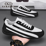 古卡頓（GUKADUN）透氣網(wǎng)面男鞋秋季薄阿甘鞋子男軟底休閑板鞋男士網(wǎng)眼網(wǎng)鞋運動(dòng)鞋 白黑 42