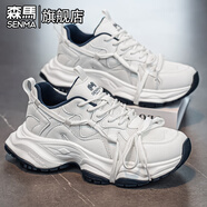 森馬男鞋冬季百搭休閑黑武士情侶老爹鞋網(wǎng)面透氣薄款運動(dòng)輕便軟底潮鞋 白色 （基礎款） 36 （女碼）