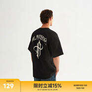 CHINISM CH赤塵圓領(lǐng)純棉短袖t恤男士夏季潮流休閑運(yùn)動(dòng)半袖寬松情侶上衣 黑色 2XL
