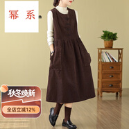 冪系中長款連衣裙女2025秋燈芯絨棉背帶裙復(fù)古文藝雙排扣無袖背心裙子 咖啡色 L 110-130斤
