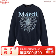 MARDI【趙露思同款】韓國潮牌小雛菊刺繡圓領(lǐng)寬松衛衣ins洋氣韓版 女款 藏青色-藍花刺繡 均碼