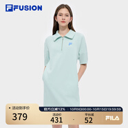FILA FUSION斐樂潮牌女子針織連衣裙2025夏季新款時尚短袖連身裙 淺荷綠-LG XL 175/92A/XL