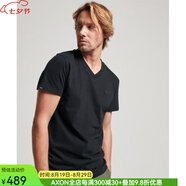 superdry極度干燥男士新款心領(lǐng)短袖T恤V領(lǐng)寬松舒適休閑風(fēng)小眾清新百搭男裝 BLACK M