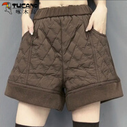 啄木鳥(niǎo)夾棉短褲女2025新款秋冬加絨加厚時(shí)尚百搭高腰顯瘦外穿靴褲潮流 咖色 2XL 130-145斤