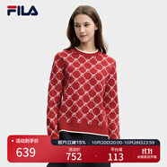 FILA 斐樂(lè)官方女子編織衫2025春季新款時(shí)尚休閑基礎(chǔ)簡(jiǎn)約套頭紅色毛衣 節(jié)奏紅-PK L (170) 88A