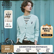 Teenie Weenie小熊針織開衫女秋冬刺繡綿羊毛長袖針織開衫外套女 薄荷色 XS (155)