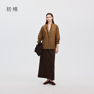 初棉醋酸羊毛松緊腰半身裙女25秋直筒顯瘦針織半裙 咖棕色-加長版 M