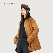 哥弟（GIRDEAR）復(fù)古格紋新中式圓領(lǐng)氣質(zhì)菱形絎縫棉服外套 1400742  日曬棕 M 3碼