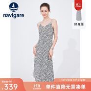 Navigare意大利小帆船無(wú)袖連衣裙女士夏季修身時(shí)尚碎花裙薄款吊帶裙 科技白/黑 L 碼