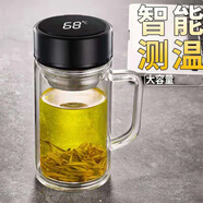 至舒（ZHISHU）玻璃杯加厚雙層帶把手帶蓋耐高溫男女士家用辦公杯大容量泡茶杯子 測溫款-黑蓋400ml