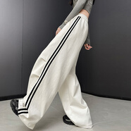 妹丫女士秋冬嘻哈街舞加絨衛褲高腰棉休閑寬松抽繩直筒運動(dòng)褲闊腿長(cháng)褲 白色 2XL